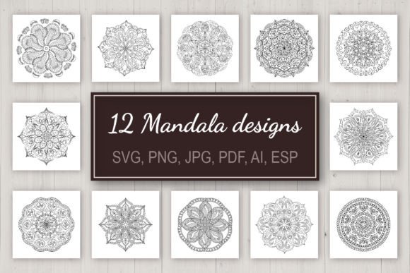 Download 12 Mandala Designs SVG | PNG - Mandala designs Collection