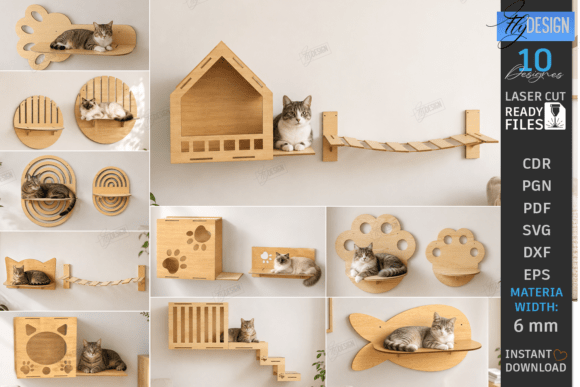 Download Cat Wall Shelves Laser Cut Bundle | Pets - Wall Collection