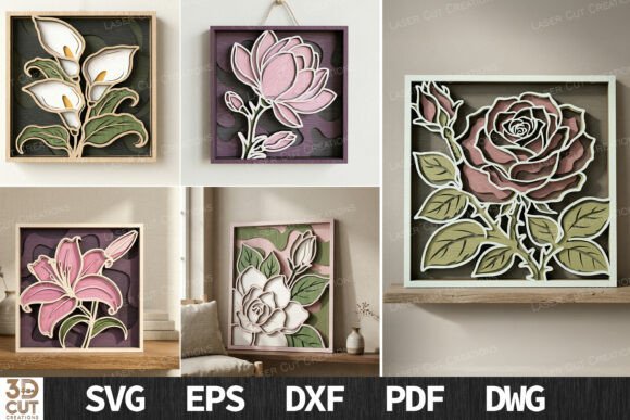 Download Layered Floral Wall Art SVG Bundle - Wall Collection
