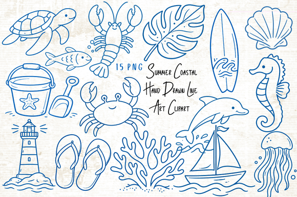 Download Summer Coastal Hand Drawn Line Art PNG - Line Collection