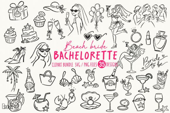 Download Beach Bachelorette SVG Line Art Bundle - Line Collection