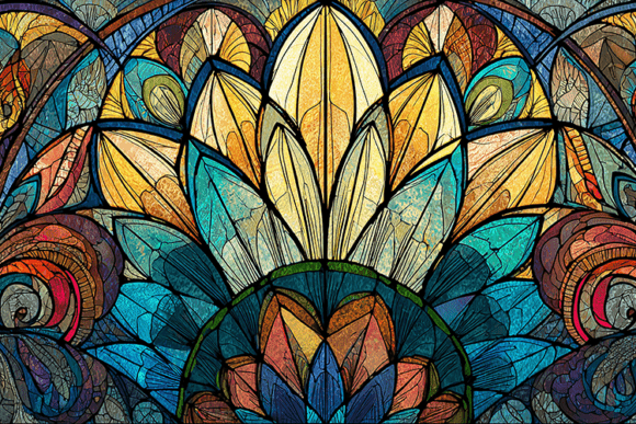 Download Lotus Stained Glass Symmetrical Pattern - Symmetrical pattern Collection