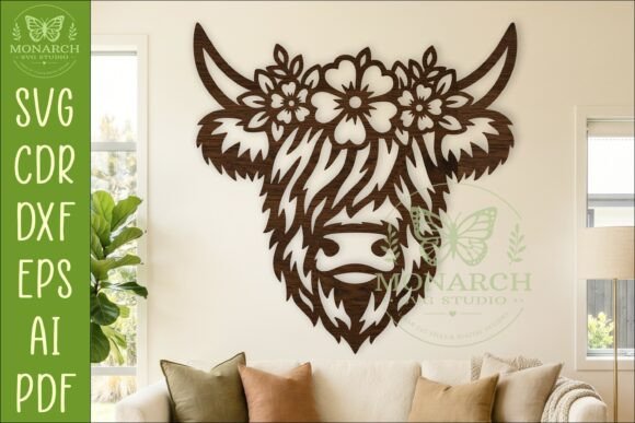 Download Floral Highland Cow Wall Sign SVG Decor - Wall Collection