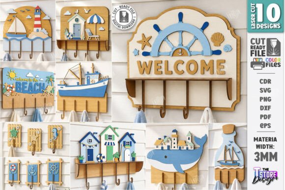 Download Coastal Wall Hooks Rack Laser Cut Bundle - Wall Collection