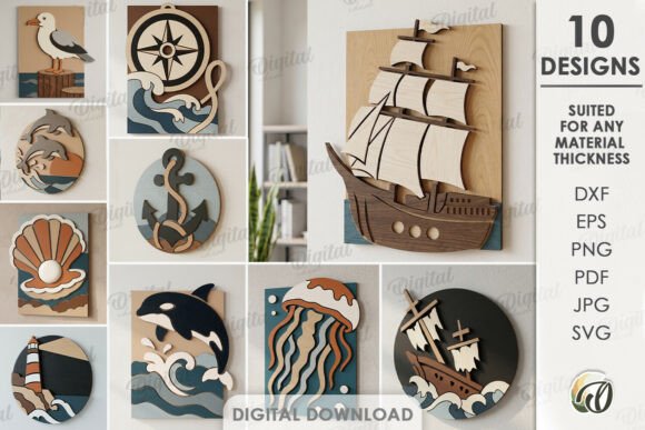 Download Coastal Mosaic Wall Arts Bundle Lasercut - Wall Collection