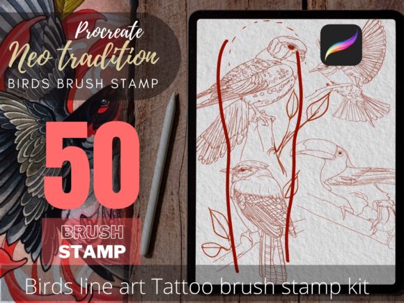 Download Bird Tattoo Stencil Line Art Brush Stamp - Line Collection
