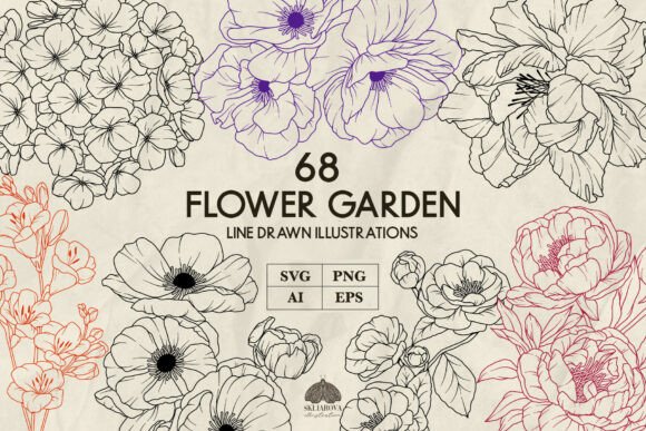 Download Flower Garden Line Art Svg Png - Line Collection
