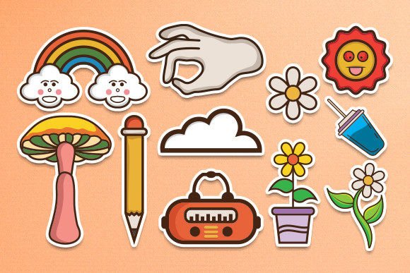 Download 90's Retro Groovy Element Clipart Set - Premium Resources